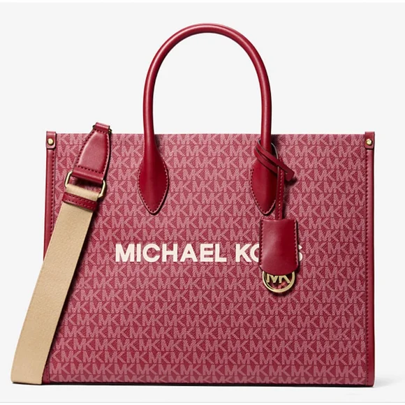 Michael Kors Mirella Medium Cherry Tote with Logo Accent & Gold Hardware - Picture 1 of 13